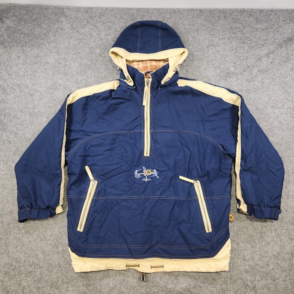 VTG Ellesse Sunflower Jacket Mens Large Pullover Hooded Japan 90s Fleece‎ Lined - Picture 3 of 16